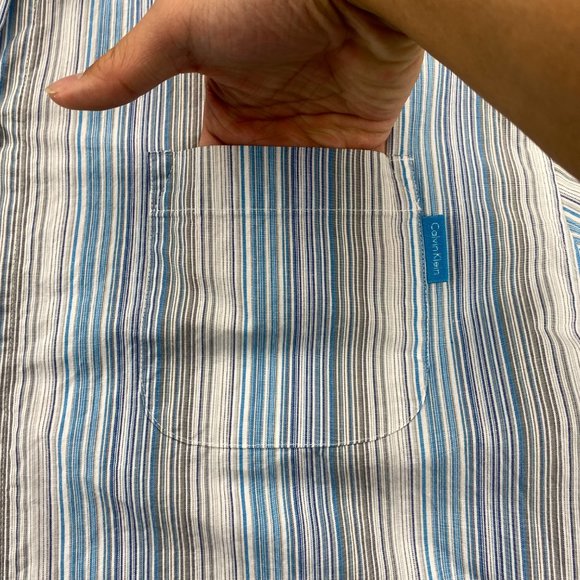 Vintage Calvin Klein Shirt Men Extra Large XL Blue White Gray Striped Button Up - Picture 5 of 8
